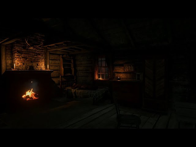 Sleeping in a cozy cabin during a thunderstorm | RDR2 ASMR class=