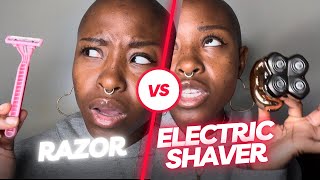 Electric Shaver VS Traditional Razor bald head for women