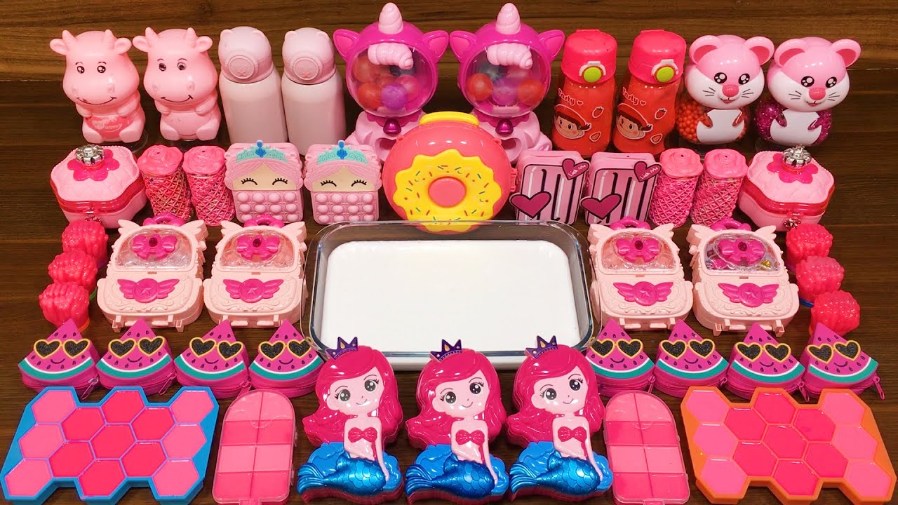 PINK slime !!! Mixing random into GLOSSY slime!!!Satisfying Slime Mixing 