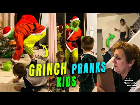 Guy Wearing Grinch Costume Pranks Children