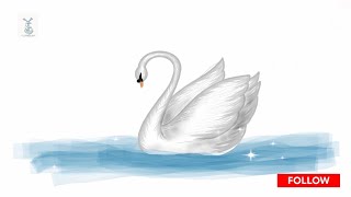 How to Draw a Beautiful Swan on Water | Easy Digital Art Tutorial