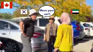 Hilarious!  Korean Man SHOUTS at Muslim Lady in Toronto Parking Lot