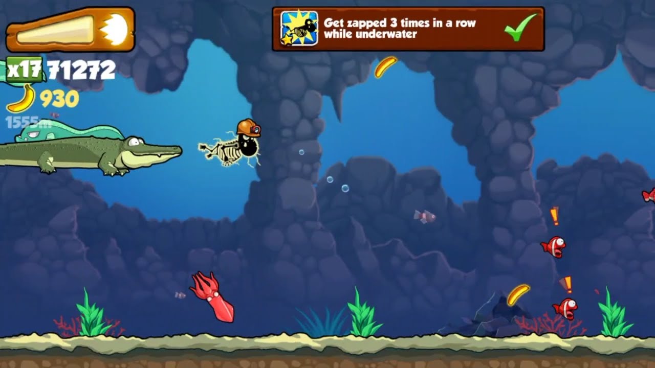 Banana Kong Get zapped 3 times in a row while underwater (In One Run)