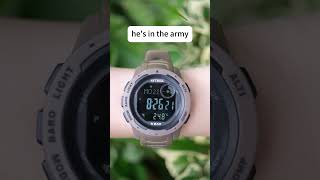 A compass-equipped watch with multiple outdoor functions