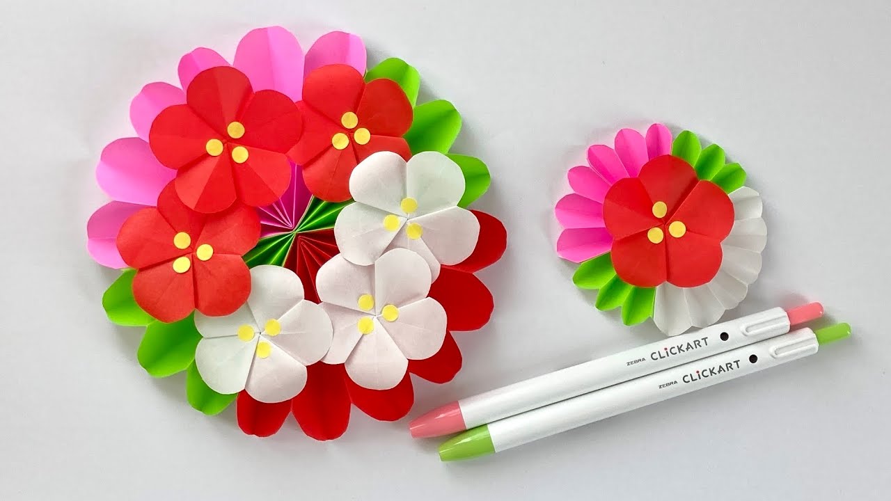 【折り紙】梅の花の飾りの作り方／【Origami】How to make  Japanese plum blossom decoration