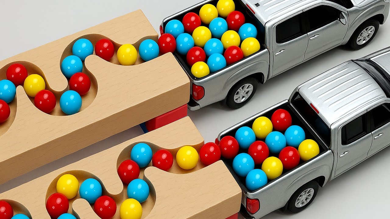 Marble Run Race ☆ HABA Slope & Retro Makita Truck, Excavator, Garbage Truck, Dump Truck, Ambulances