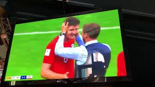 Football’s coming home! Fans celebrate England beating Sweden. 2018 Russia World Cup Quarter Finals.