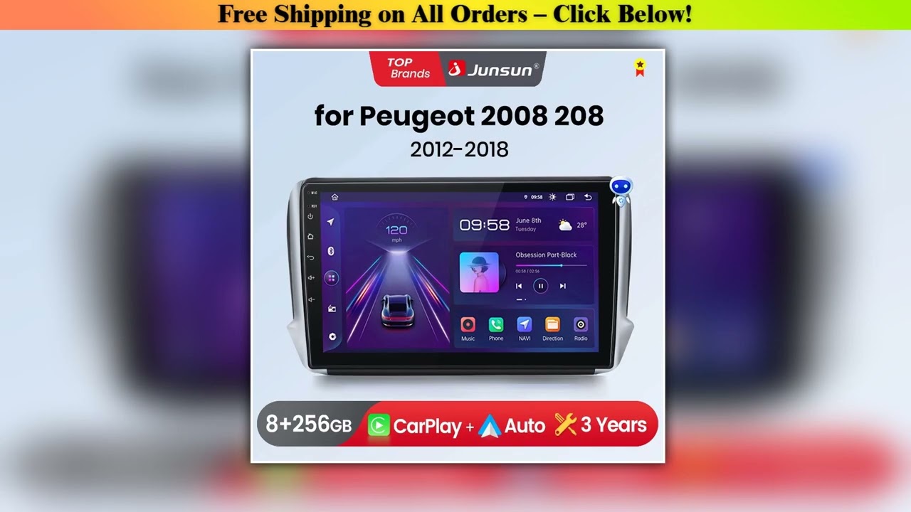 Junsun CarPlay Android Auto Radio For Peugeot 2008 208 2012 - 2018 360 Camera Car Intelligent