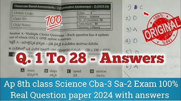 💯Ap 8th class Science Sa-2 real full question paper 2024 and answers|8th Sa2 science answer key 2024