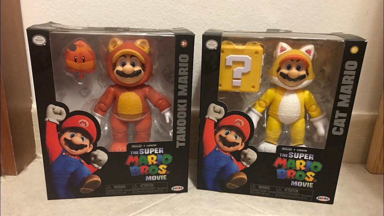 The Super Mario Bros Movie Tanooki & Cat Mario 5” Figures Unboxing