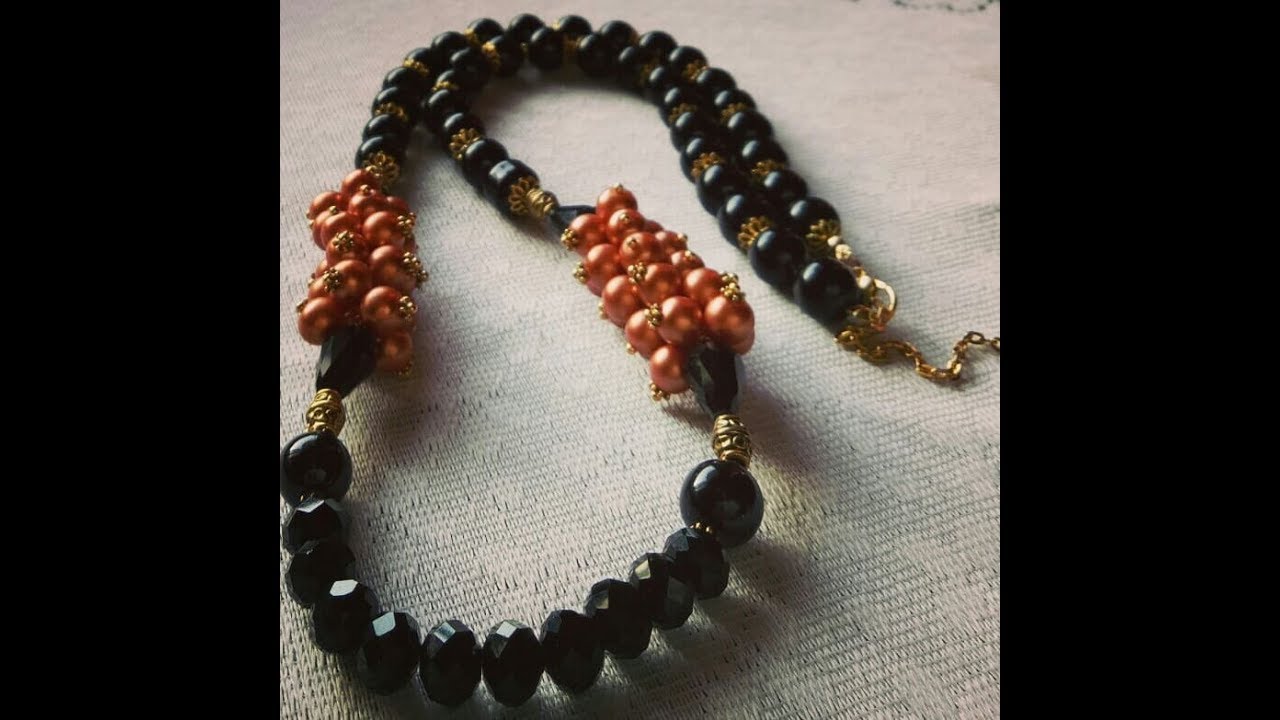 طريقة عمل عقد من الكريستال واللولي الإسود | سلسلة تعليم الإكسسوارات | ازاي أعمل عقد من اللولي