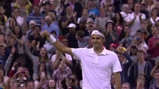 Federer enjoys the win v Muller - Wimbledon 2014