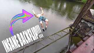 CRAZY BRIDGE JUMPING IN THE RAIN AND BRUCE'S FIRST BACKFLIP OFF A BRIDGE!