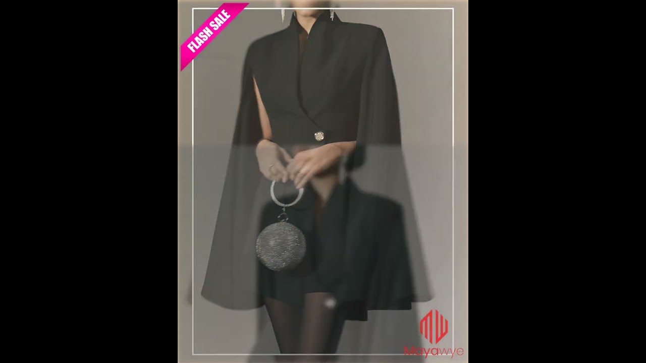 One Button Fitted Mini Blazer Dress with Cape Sleeves