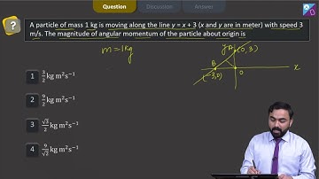 A particle of mass 1 kg is moving along the line y = x + 3 (x and y are......... neet question 2023