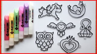 Tự làm móc khóa trang trí treo cặp, vẽ và tô màu ngựa unicorn, trái tim... DIY keychain (Chim Xinh)