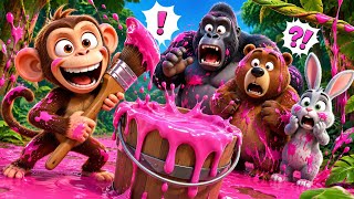 Slippery Pink Paint Fails! 🎨🦍 Funny Monkey & Giant Jungle Slide 🐒🐻🐰