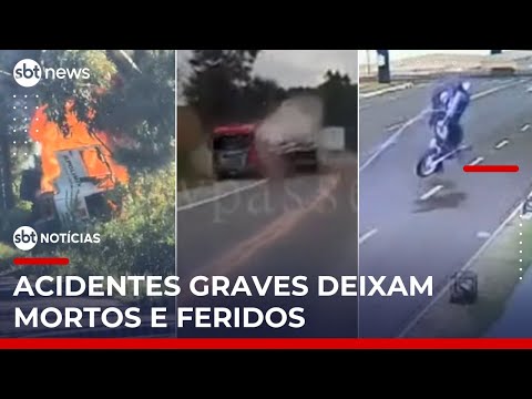 Video motociclista-atingido-por-fio-solto-e-arremessado-acidentes-deixam-mortos-no-rs-e-mg-sbt-noticias