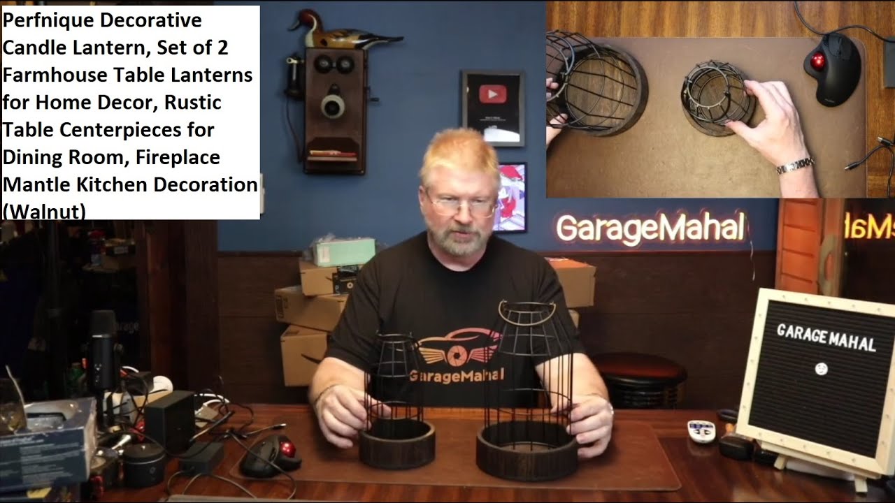 Perfnique Decorative Candle Lantern, Set of 2 Farmhouse Table Lanterns for Home Decor, Rustic