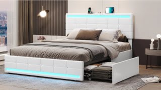 How to Install | Sikaic Adjustable Headboard With LED Lights Storage Leather Platform Bed