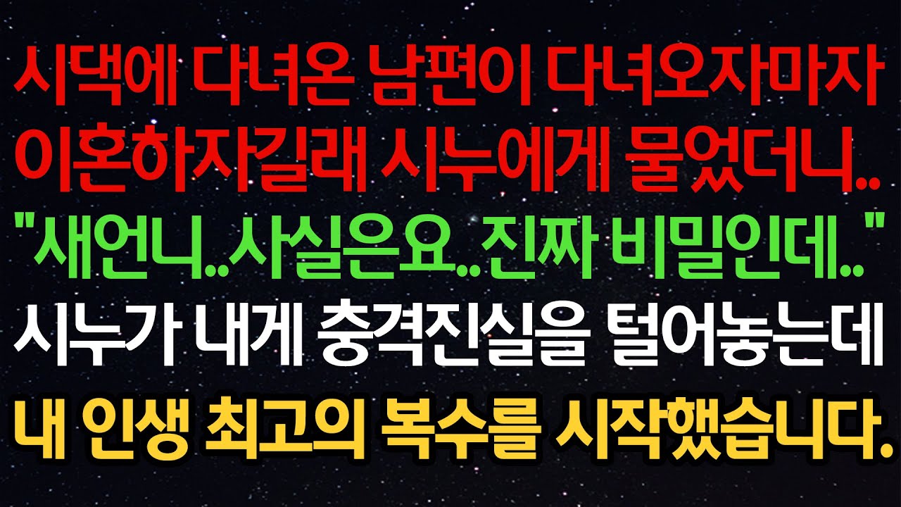 실화사연-시댁에 다녀온 남편이 다녀오자마자이혼하자길래 시누에게 물었더니..