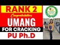 Congratulations UMANG for Cracking PU Ph.D with Rank 2! See How She Did It! #guruinstitute