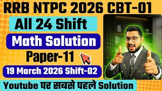 Rrb Ntpc 2026 Maths 🔥 | 19 March Shift 2 Pyq | Full Paper Solution 💯 | Real Questions | Sudhir Sir