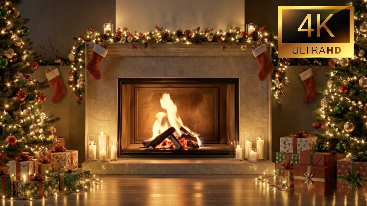 4K Ultra HD Fireplace 🔥 | 3 Hours Cozy Christmas Ambience 