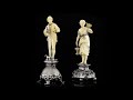 ANTIQUE 19thC GERMAN CARVED IVORY, SILVER &amp; ROCK CRYSTAL PAIR OF FIGURES c 1890