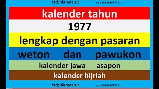 kalender 1977 lengkap pawukon - weton - pasaran kalender jawa / hijriah