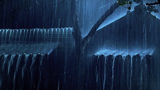 SLEEP EASY IN 3 MINUTES | Strong Heavy Rain on Rooftop at Night  RAIN AND THUNDER