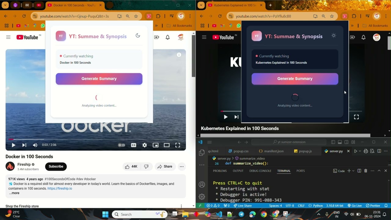 YT: Summae & Synopsis , a Browser extension to summarize YouTube videos   - demo