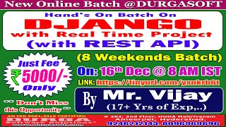 Celebrity DJANGO with REST API (8 Weekends Batch) Online Training @ DURGASOFT Net Worth