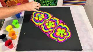 Groovy Psychedelic Acrylic Pouring Techniques To Try : Bottle Bottom fluidart With Rainbow Colours 