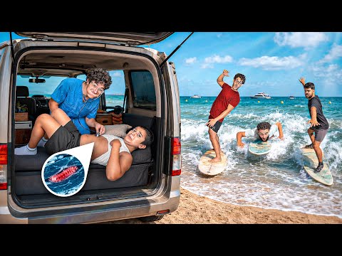 WE PRANK NADIM WITH A WORM IN HIS STOMACH.. WE GO SURFING FOR THE FIRST TIME IN OUR LIVES! #VanEp4