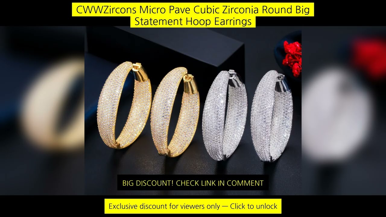 Cwwzircons Micro Pave Cubic Zirconia Round Big Statement Hoop Earrings Silver