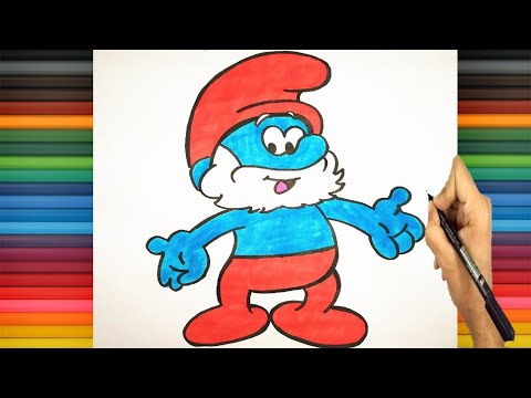 كيف ترسم وتلون بابا سنفور تعليم الرسم رسم سهل طريقة رسم بابا سنفور