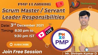 Scrum Master / Servant Leader -  Responsibilities  |  PMP & Agile Revision Session | ShriLearning screenshot 4