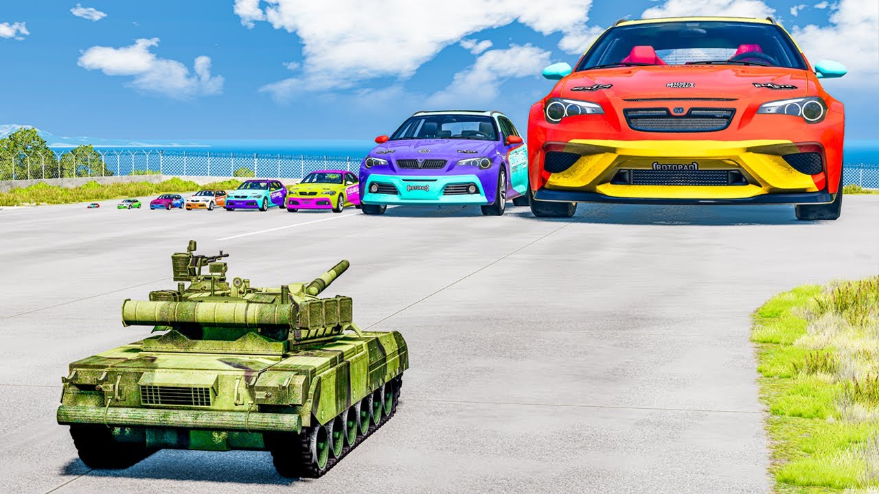 Big & Small Super Cars vs Tank – Cars vs Tank – BeamNG.Drive