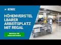 Höhenverstellbarer Arbeitsplatz mit modularem Regalsystem | Intelligente industrielle Einrichtung