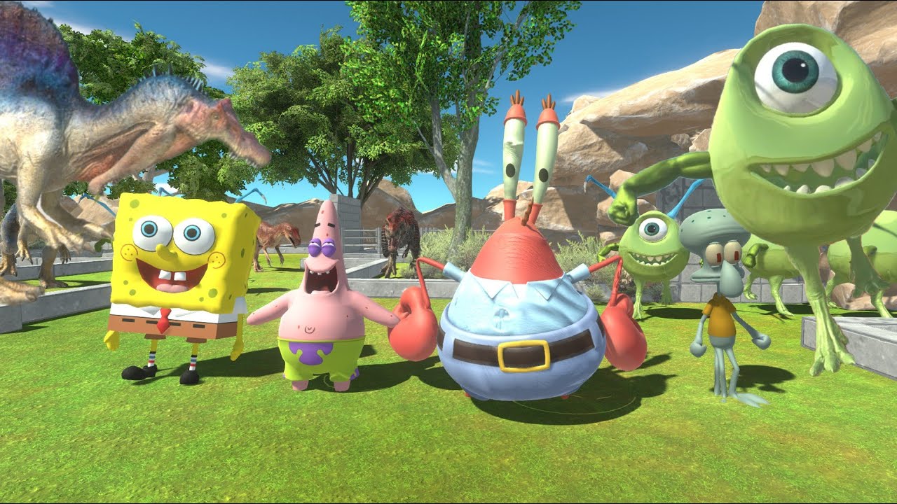 SpongeBob and Dinosaurs Escape from Green Monster - Animal Revolt Battle Simulator