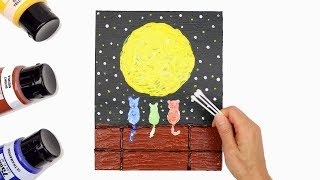 DIY Wall Art  Q-tip Painting Techniques Easy Acrylic Painting Moonlight with Cats | Creative World