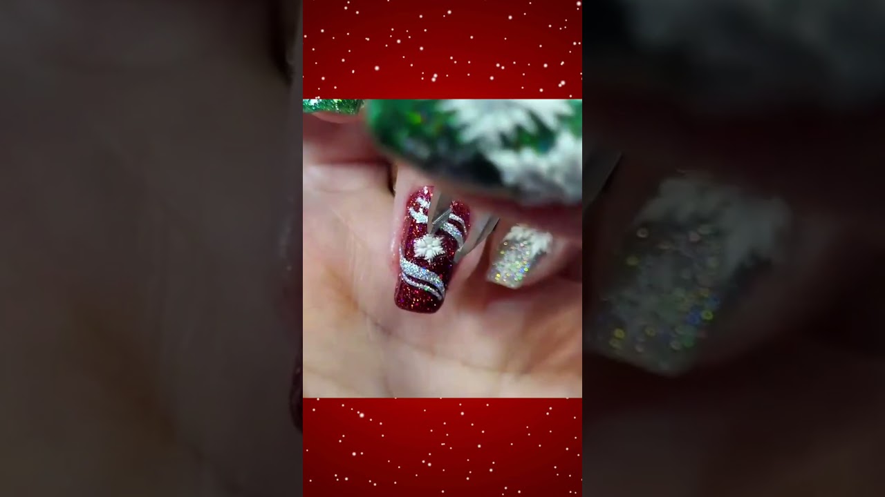 3D embossed nail stickers with holographic polish and rhinestone 