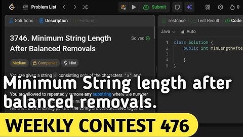 Minimum String length after balanced removals | Leetcode 3746 | Leetcode Weekly contest 476.
