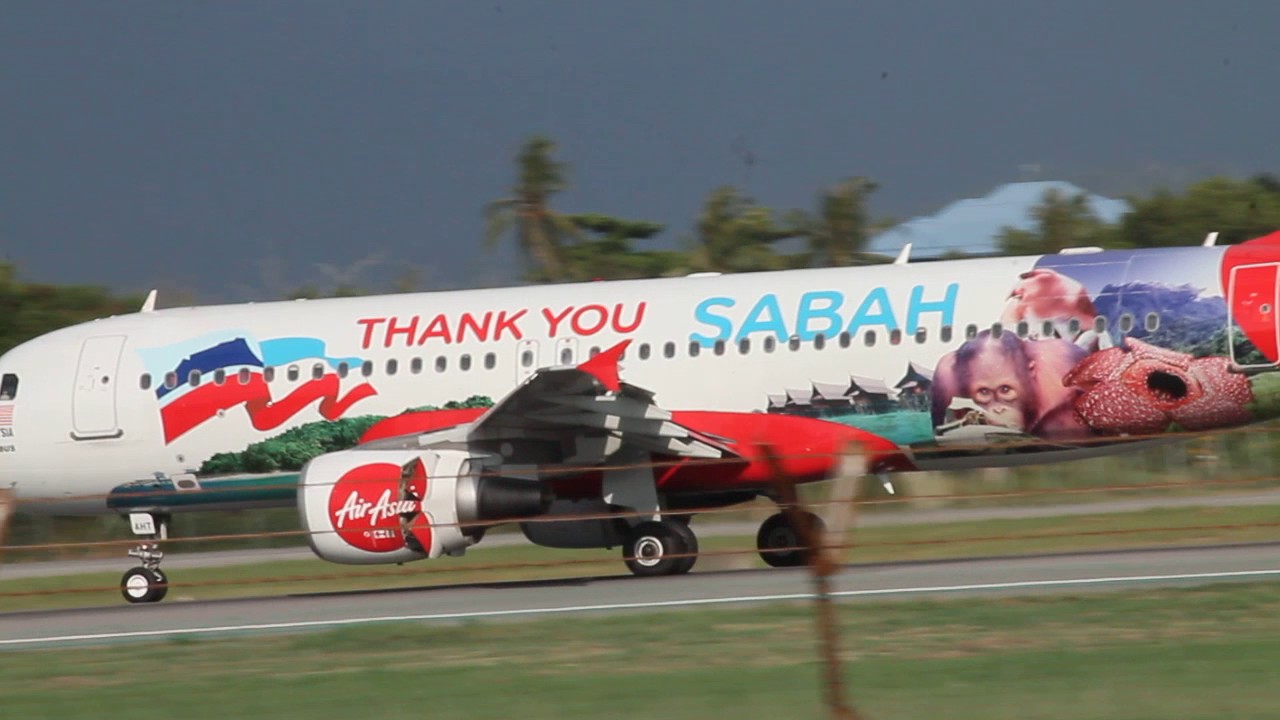 Airasia Thank You Sabah Livery Airbus A320 216 9m Aht Landing At Kota Kinabalu Youtube