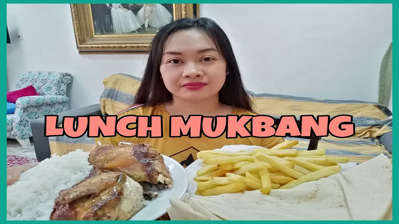 LUNCH MUKBANG | ROASTED CHICKEN, RICE, KUBOOS (ARABIC BREAD), FRIES | Eirene Bandoles