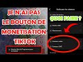 Probleme  de monetisation tiktok  je nai pas le bouton version beta du programme dans mon compte 