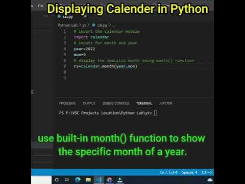 Displaying Calendar in Python | Calendar in Python Code #shorts - YouTube