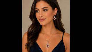 Elegant Ruby Red Crystal Teardrop Necklace & Earrings Set – Gold Tone Statement Jewelry