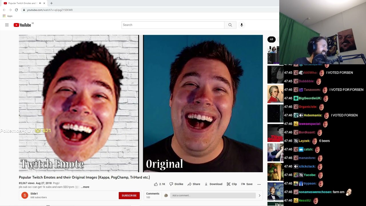 Forsen reacts to Popular Twitch Emotes and their Original Images (Kappa, PogChamp, TriHard etc.)